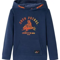 Barnhoodie blå melange och orange 92