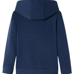 Barnhoodie blå melange och orange 92