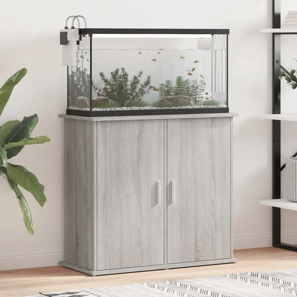vidaXL Akvariebänk grå sonoma 81x36x73 cm konstruerat trä