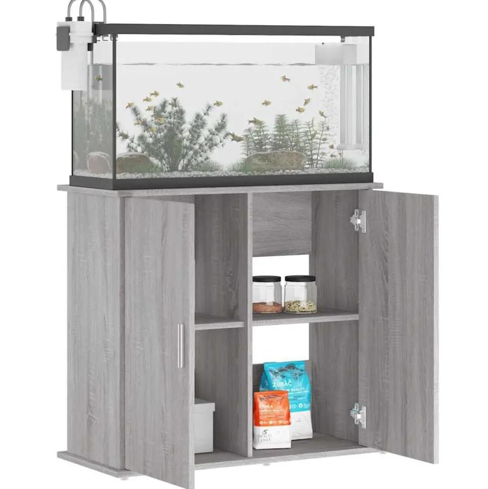 vidaXL Akvariebänk grå sonoma 81x36x73 cm konstruerat trä