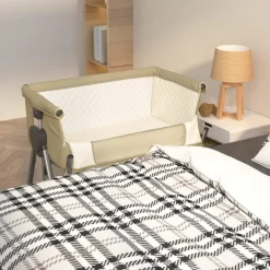 vidaXL Babysäng med madrass taupe linnetyg