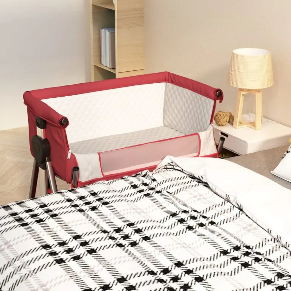 vidaXL Babysäng med madrass röd linnetyg