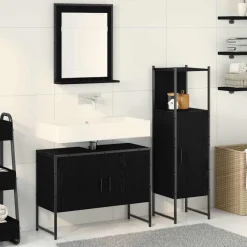 vidaXL Badrumsmöbelset med hylla med dörr 3 pcs Svart Konstruerat trä