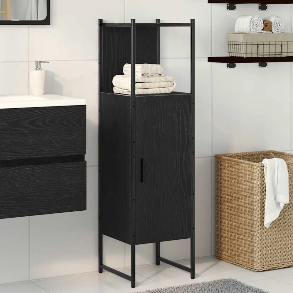 vidaXL Badrumsmöbelset Svart Ek 33 x 33 x 120,5 cm Konstruerat trä