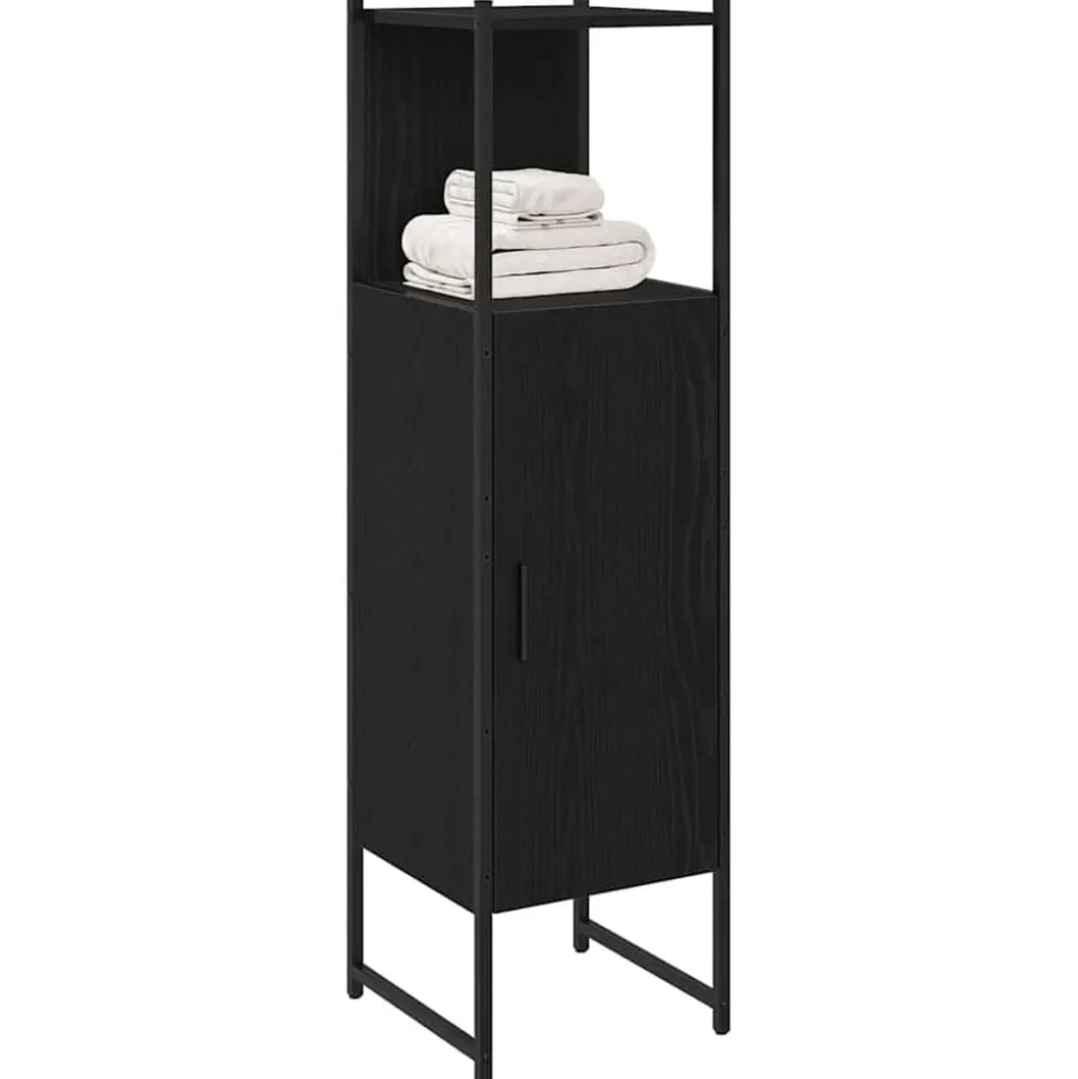 vidaXL Badrumsmöbelset Svart Ek 33 x 33 x 120,5 cm Konstruerat trä