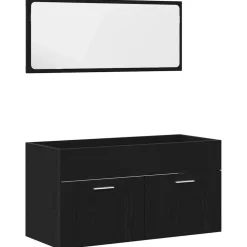 vidaXL Badrumsmöbelset Väggmonterad 2 pcs Svart Ek Konstruerat trä