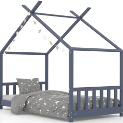 vidaXL Barnsäng grå massiv furu 70x140 cm