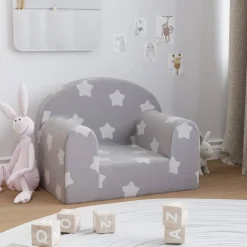 vidaXL Barnsoffa ljusgrå med stjärnor mjuk plysch