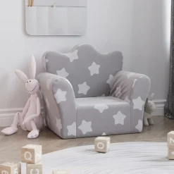 vidaXL Barnsoffa ljusgrå med stjärnor mjuk plysch