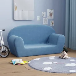 vidaXL Barnsoffa 2-sits blå mjuk plysch