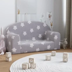 vidaXL Barnsoffa 2-sits ljusgrå med stjärnor mjuk plysch