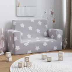 vidaXL Barnsoffa 2-sits ljusgrå med stjärnor mjuk plysch