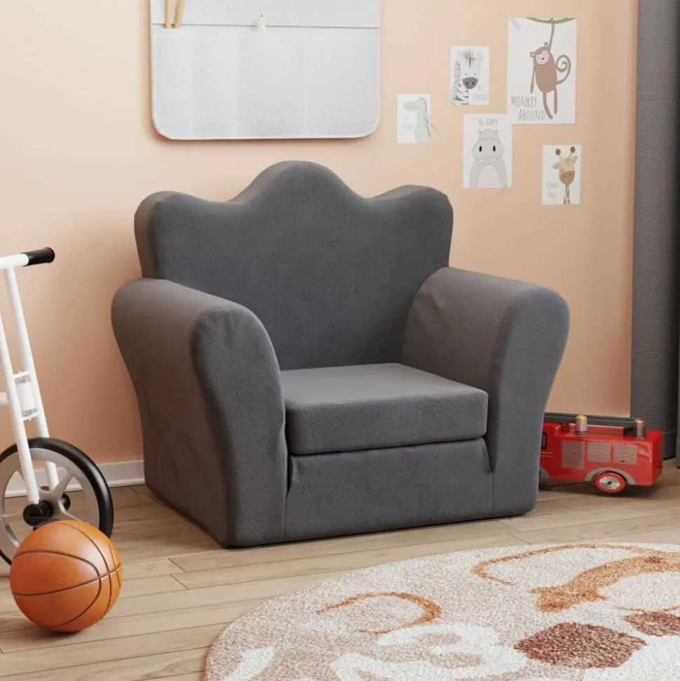 vidaXL Bäddsoffa för barn antracit mjuk plysch