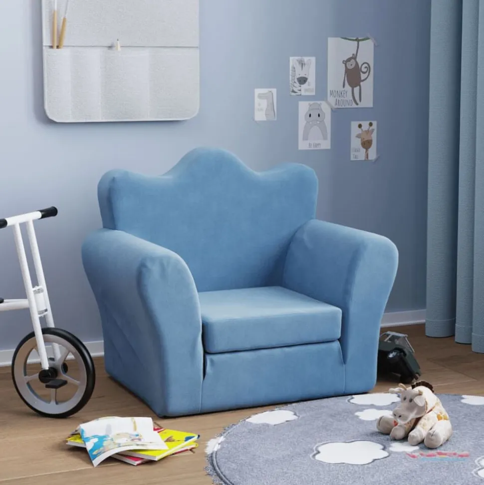 vidaXL Bäddsoffa för barn blå mjuk plysch