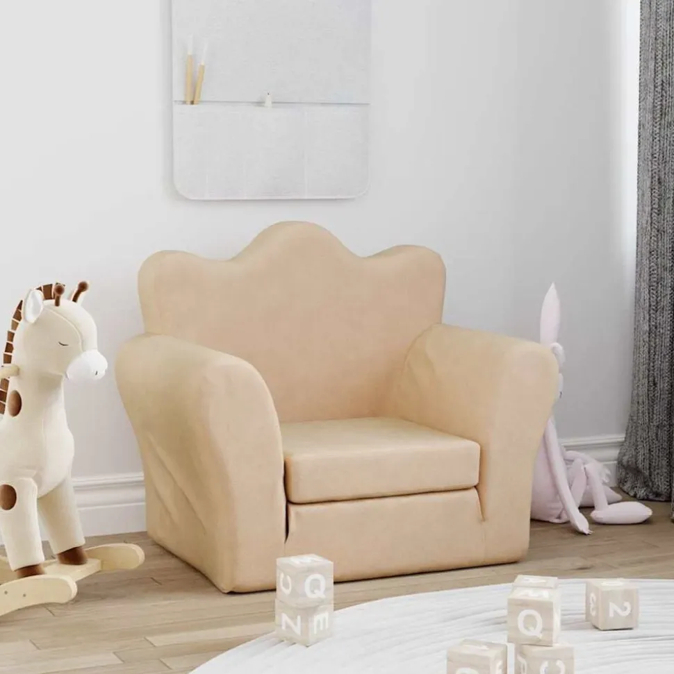 vidaXL Bäddsoffa för barn gräddvit mjuk plysch