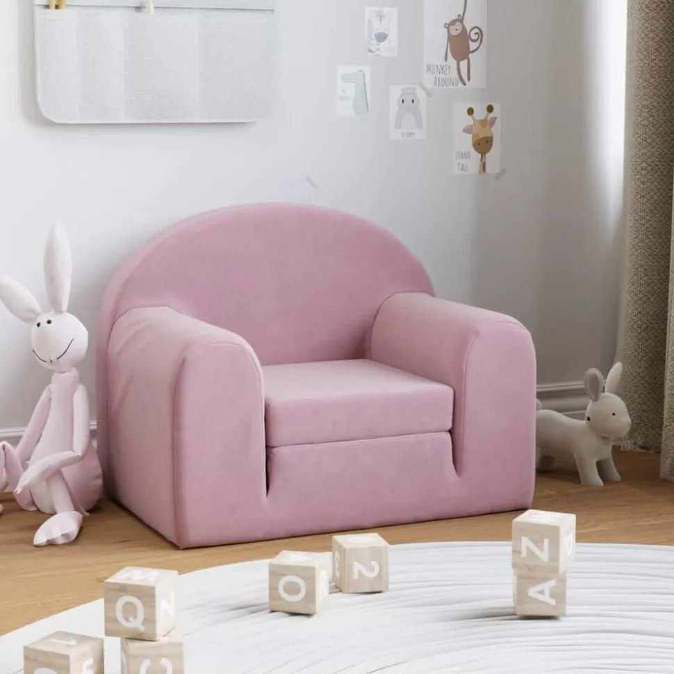 vidaXL Bäddsoffa för barn rosa mjuk plysch