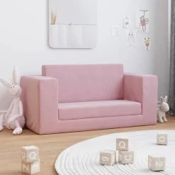 vidaXL Bäddsoffa för barn 2-sits rosa mjuk plysch