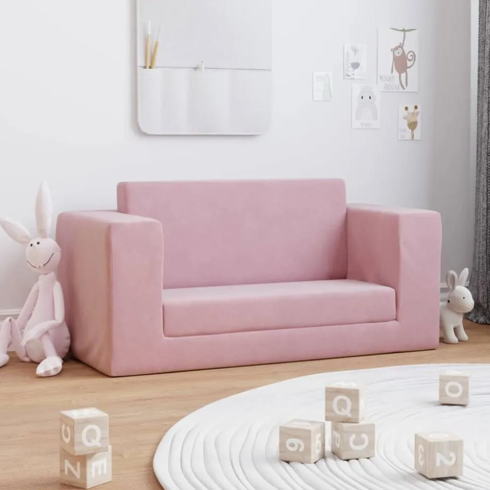 vidaXL Bäddsoffa för barn 2-sits rosa mjuk plysch