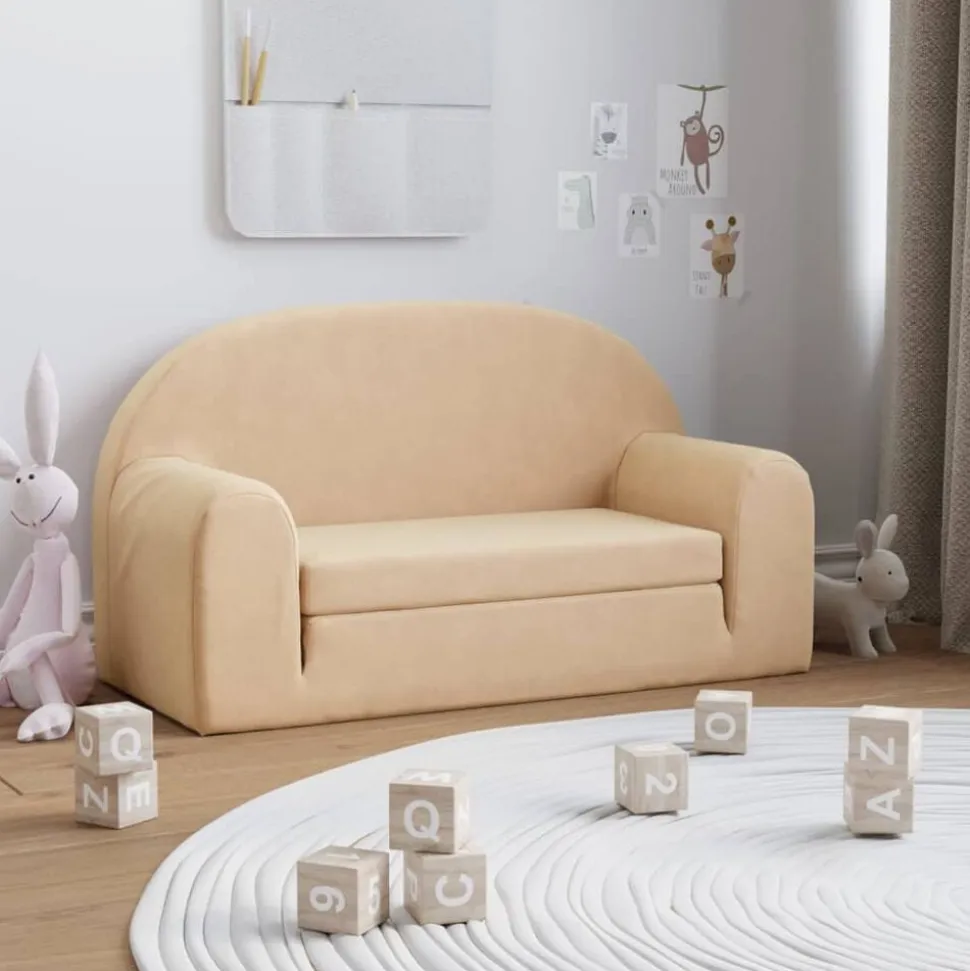 vidaXL Bäddsoffa för barn 2-sits gräddvit mjuk plysch