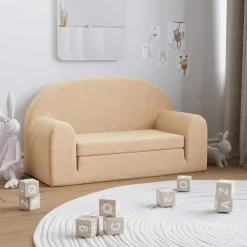 vidaXL Bäddsoffa för barn 2-sits gräddvit mjuk plysch