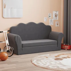 vidaXL Bäddsoffa för barn 2-sits antracit mjuk plysch
