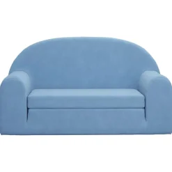 vidaXL Bäddsoffa för barn 2-sits blå mjuk plysch
