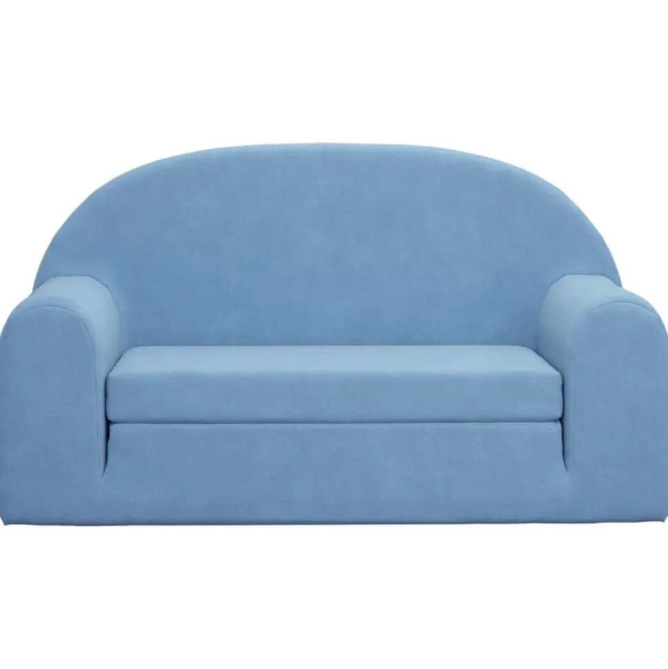vidaXL Bäddsoffa för barn 2-sits blå mjuk plysch