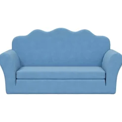 vidaXL Bäddsoffa för barn 2-sits blå mjuk plysch