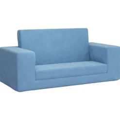 vidaXL Bäddsoffa för barn 2-sits blå mjuk plysch