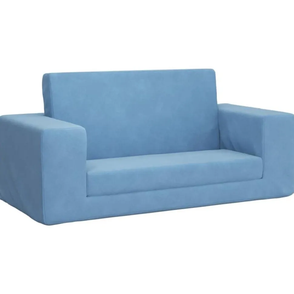 vidaXL Bäddsoffa för barn 2-sits blå mjuk plysch