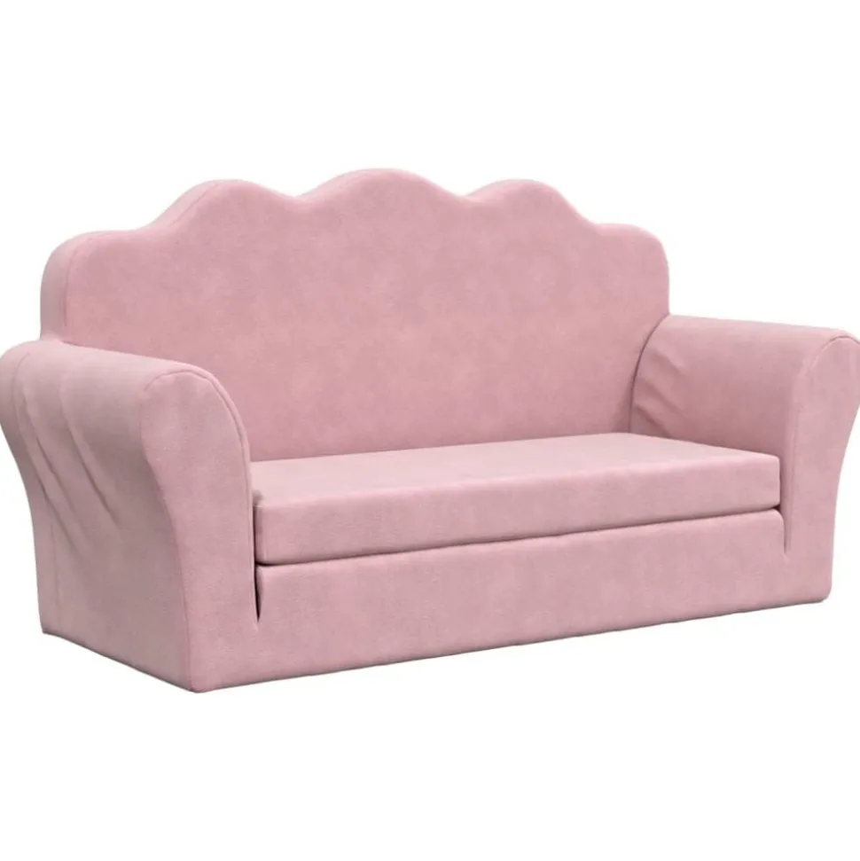 vidaXL Bäddsoffa för barn 2-sits rosa mjuk plysch