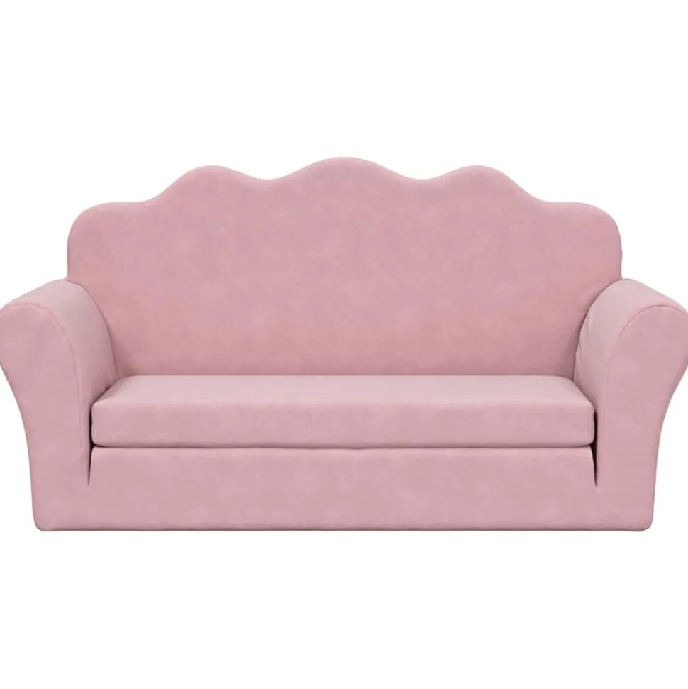 vidaXL Bäddsoffa för barn 2-sits rosa mjuk plysch