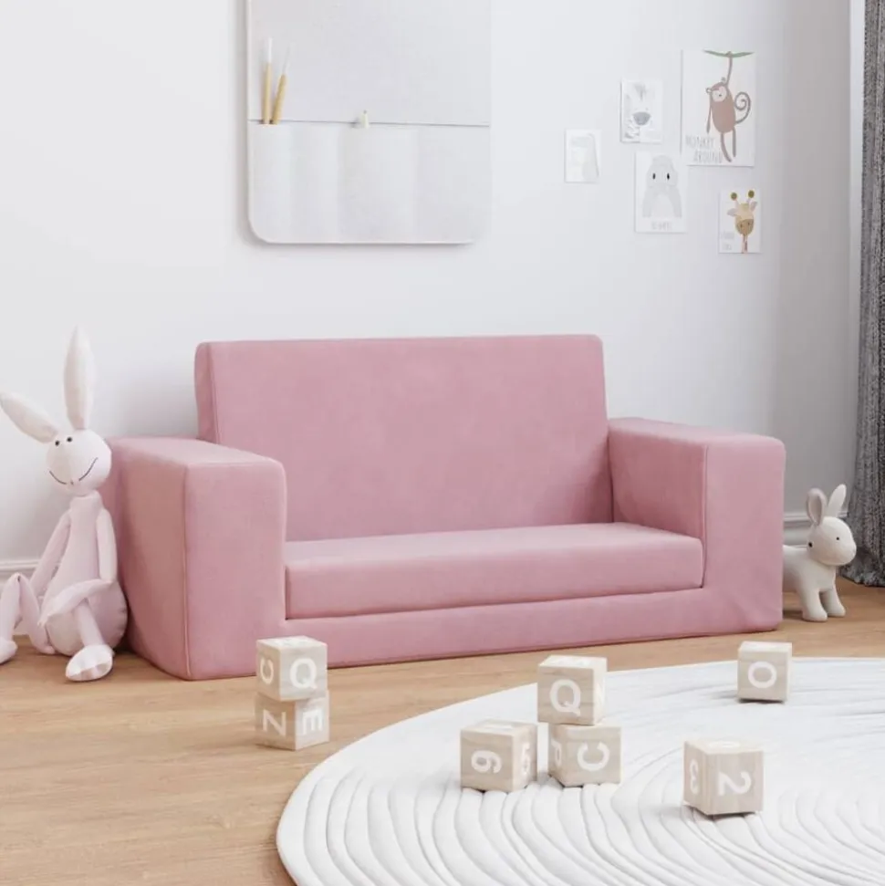 vidaXL Bäddsoffa för barn 2-sits rosa mjuk plysch