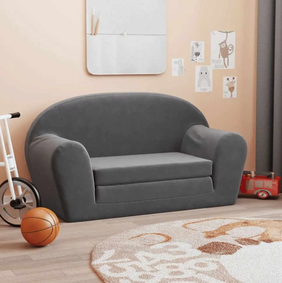 vidaXL Bäddsoffa för barn 2-sits antracit mjuk plysch