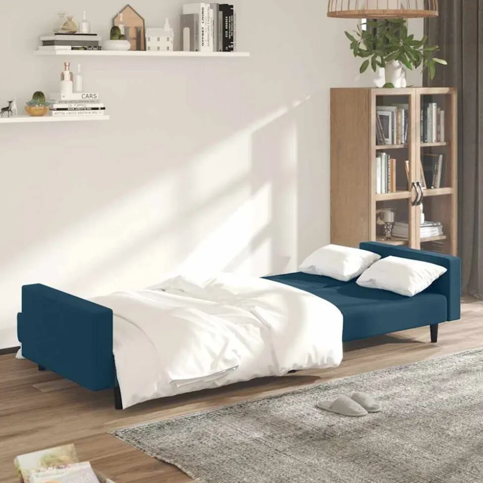 vidaXL Bäddsoffa 2-sits blå sammet