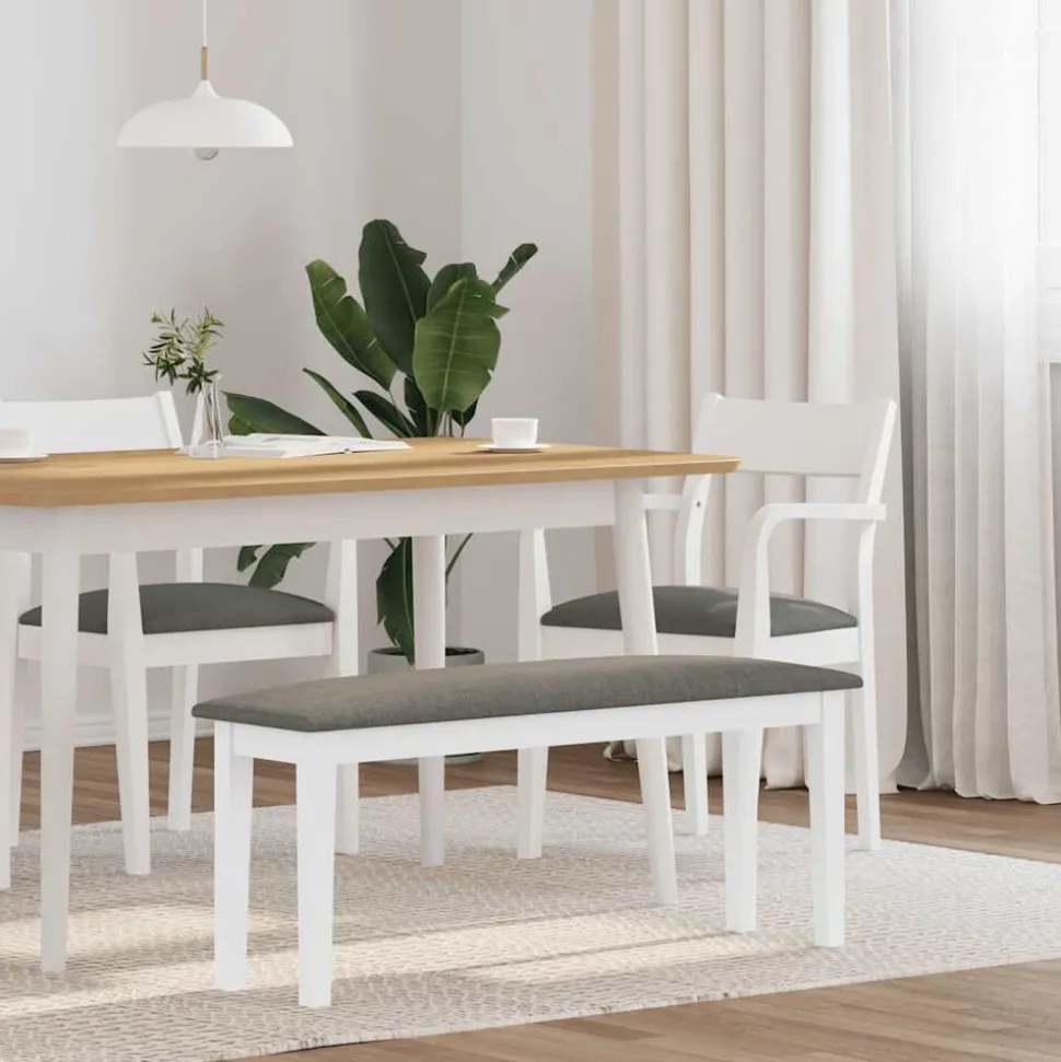 vidaXL Bänk 110 cm vitt massivt trä gummi