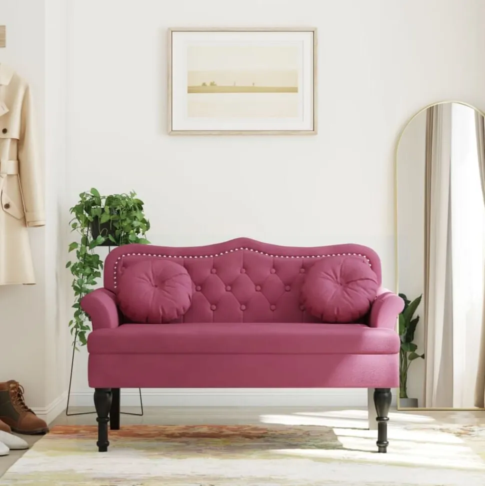 vidaXL Bänk med kuddar vinröd 120,5x65x75 cm sammet