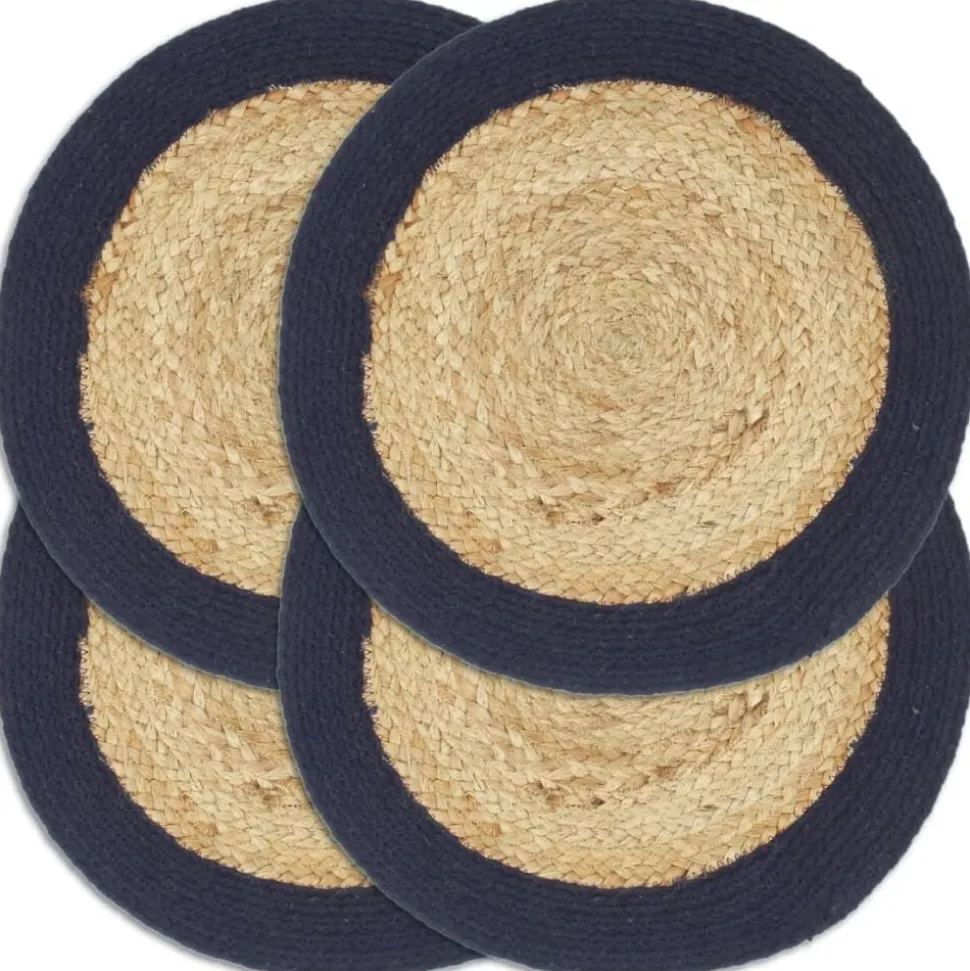 vidaXL Bordstabletter 4 st naturlig och marinblå 38 cm jute och bomull