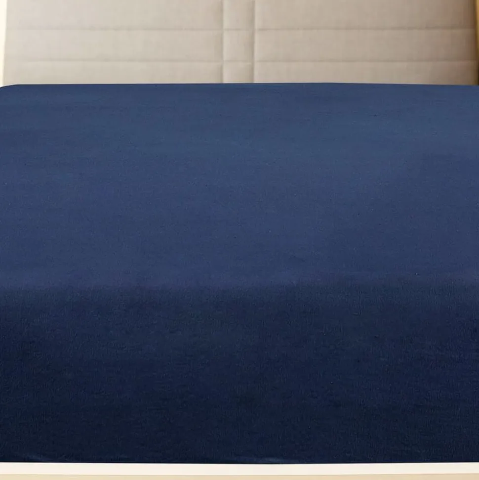 vidaXL Dra-på-lakan jersey marinblå 90x200 cm bomull