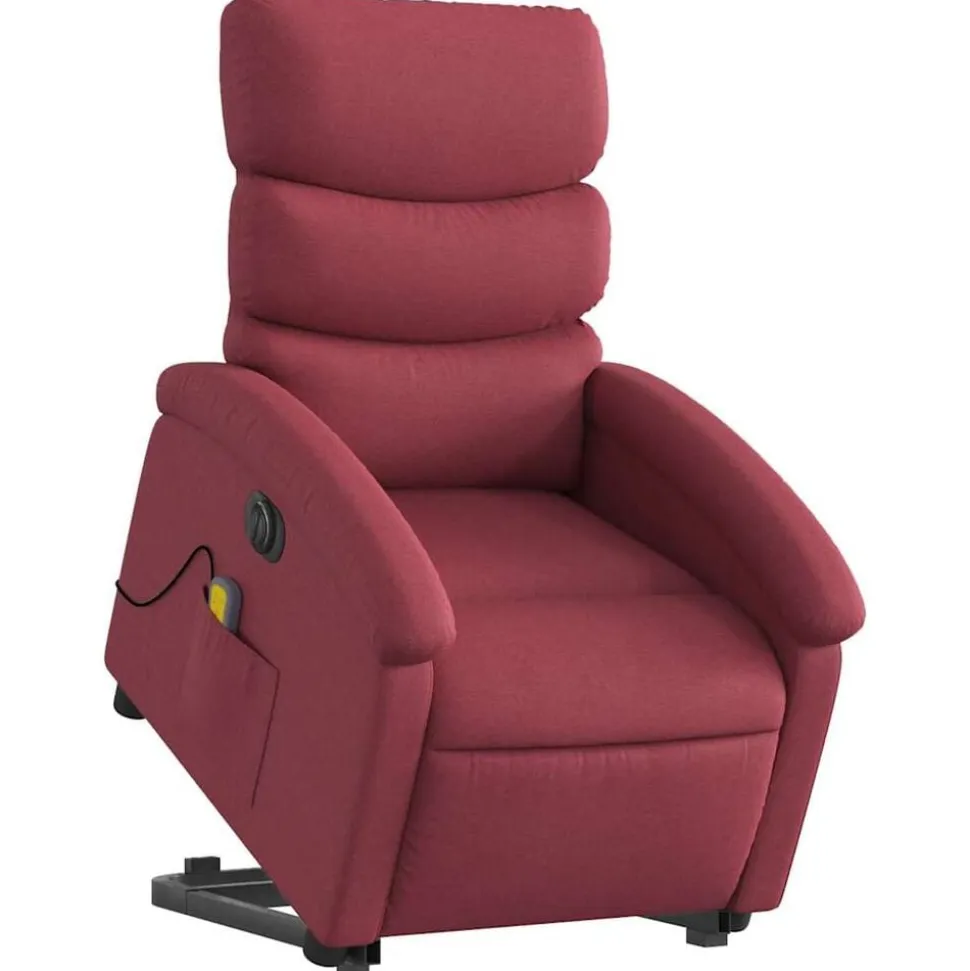 vidaXL Elektrisk massagefåtölj med uppresningshjälp vinröd tyg