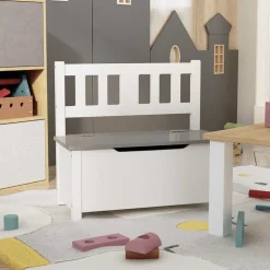 vidaXL Förvaringsbänk barn vit och grå 60x30x55 cm MDF