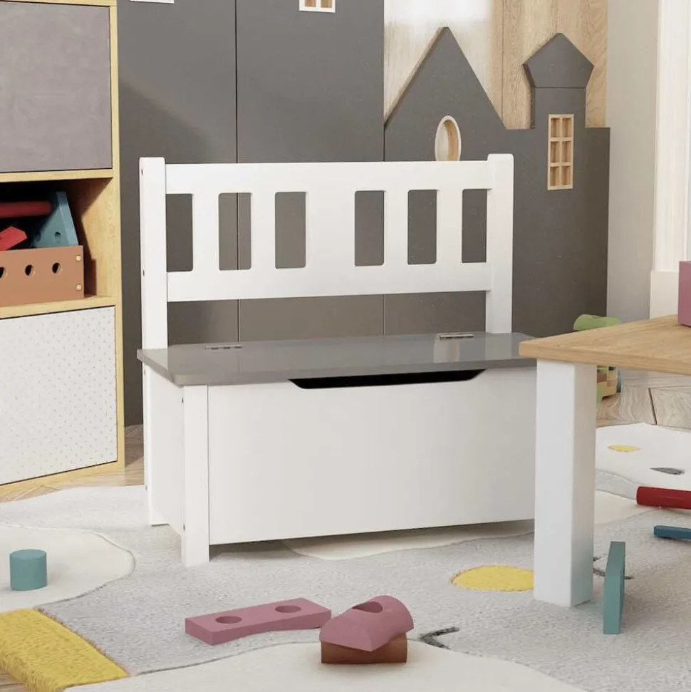 vidaXL Förvaringsbänk barn vit och grå 60x30x55 cm MDF