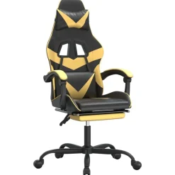 vidaXL Gamingstol med fotstöd svart och guld konstläder
