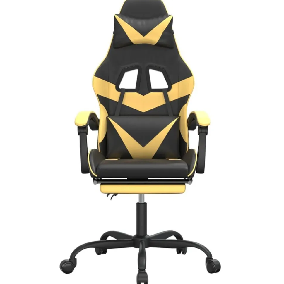 vidaXL Gamingstol med fotstöd svart och guld konstläder