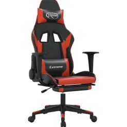 vidaXL Gamingstol med massage och fotstöd svart och röd konstläder