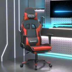 vidaXL Gamingstol med massage och fotstöd svart och röd konstläder