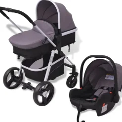vidaXL 3-i-1 Barnvagn aluminium grå och svart