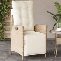 vidaXL Justerbar trädgårdsstol med fotstöd beige konstrotting