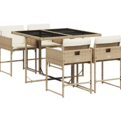 vidaXL Matgrupp för trädgården med dynor 5 delar beige konstrotting