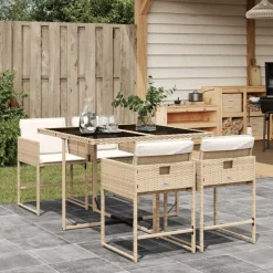 vidaXL Matgrupp för trädgården med dynor 5 delar beige konstrotting
